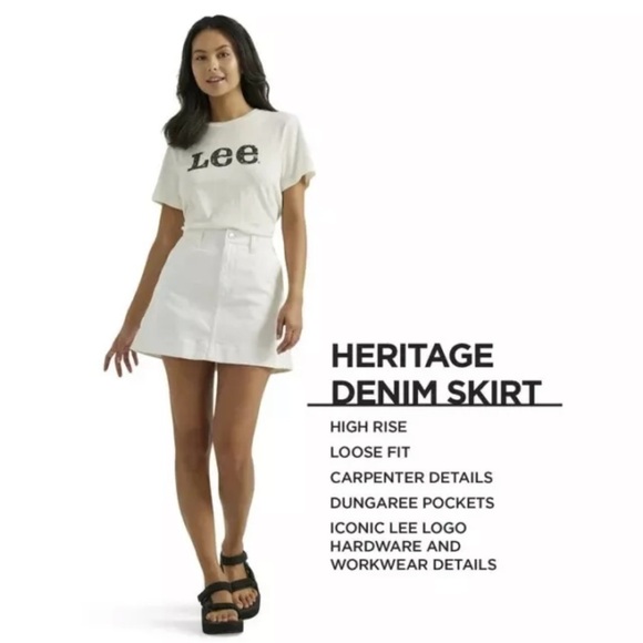 Lee Women's Heritage High Rise Loose‎ Fit Denim Blue Mid Crush Jean Mini Skirt - Picture 3 of 7